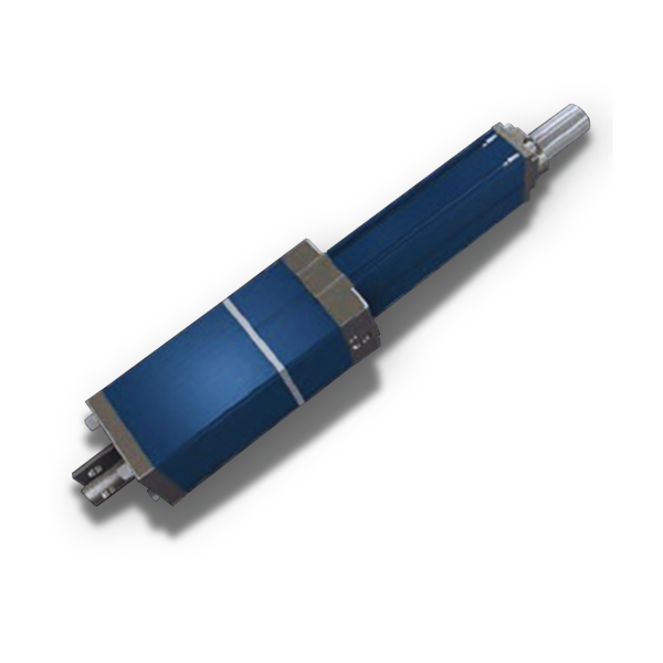 Lineaire elektrische actuator met blauwe behuizing voor nauwkeurige industriële bewegings- en positioneringstoepassingen.