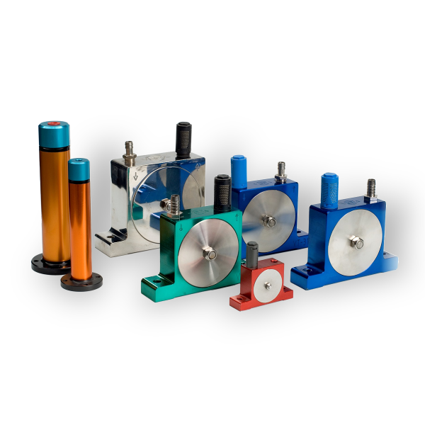 AxiPro perslucht rollen-, kogel- en turbinevibratoren voor industriële tril- en storttoepassingen.